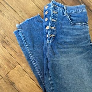 Loft Curvy High Waist Skinny Button Front Frayed Jean's Size 12 / 31